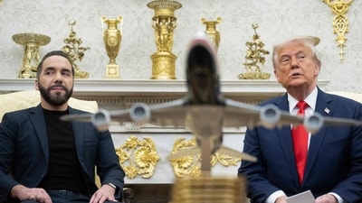 US President Donald Trump participates in a bilateral meeting with El Salvador's President Nayib Bukele in the Oval Office of the White House in Washington, DC, APril 14, 2025. Photo by Brendan Smialowski / AFP) (AFP) US President Donald Trump participates in a bilateral meeting with El Salvador's President Nayib Bukele in the Oval Office of the White House in Washington, DC, APril 14, 2025. Photo by Brendan Smialowski / AFP) (AFP)