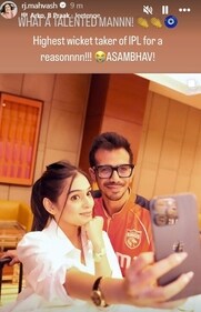 RJ Mahvash posted an Instagram story congratulating Yuzvendra Chahal for his outstanding spell against KKR RJ Mahvash posted an Instagram story congratulating Yuzvendra Chahal for his outstanding spell against KKR