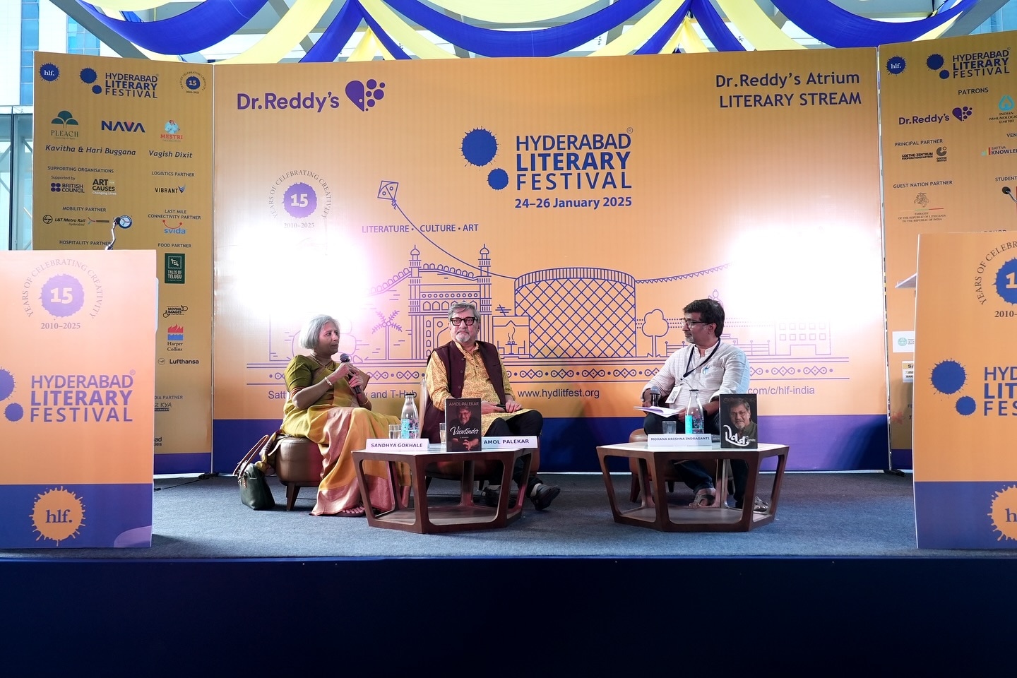 Sandhya Gokhale and Amol Palekar in conversation with Mohana Krishna Indragati (Courtesy Hyderabad Literary Festival) Sandhya Gokhale and Amol Palekar in conversation with Mohana Krishna Indragati (Courtesy Hyderabad Literary Festival)