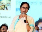 West Bengal chief minister Mamata Banerjee speaks during the inauguration of the Kalighat Skywalk, at Kalighat in Kolkata on Monday. 