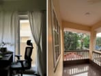The view of a wall from Raj's apartment in Noida (L) vs his green and clean view in Goa (R) The view of a wall from Raj's apartment in Noida (L) vs his green and clean view in Goa (R)