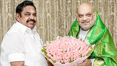 Union home minister Amit Shah being felicitated by All India Anna Dravida Munnetra Kazhagam (AIADMK) General Secretary Edappadi K. Palaniswami, in Chennai on Friday. (ANI) Union home minister Amit Shah being felicitated by All India Anna Dravida Munnetra Kazhagam (AIADMK) General Secretary Edappadi K. Palaniswami, in Chennai on Friday. (ANI)