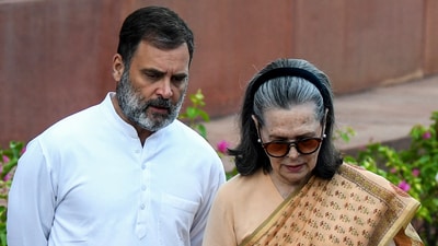 Lok Sabha LoP and Congress MP Rahul Gandhi and Congress Parliamentary Party Chairperson Sonia Gandhi arrive to pay tribute to Dr. B.R. Ambedkar on his 135th birth anniversary, at Central Hall, Samvidhan Sadan in New Delhi. (ANI ) Lok Sabha LoP and Congress MP Rahul Gandhi and Congress Parliamentary Party Chairperson Sonia Gandhi arrive to pay tribute to Dr. B.R. Ambedkar on his 135th birth anniversary, at Central Hall, Samvidhan Sadan in New Delhi. (ANI )