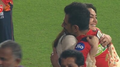 Preity Zinta was spotted rushing to the ground after the win. Preity Zinta was spotted rushing to the ground after the win.