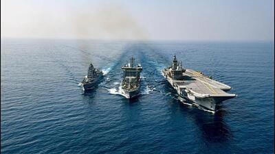 The participating navies will conduct joint manoeuvres, anti-piracy drills, visit, board, search, and seizure (VBSS) exercises, and search-and-rescue operations under the sea phase, the Indian Navy said on Wednesday. (ANI/ Representative photo) The participating navies will conduct joint manoeuvres, anti-piracy drills, visit, board, search, and seizure (VBSS) exercises, and search-and-rescue operations under the sea phase, the Indian Navy said on Wednesday. (ANI/ Representative photo)