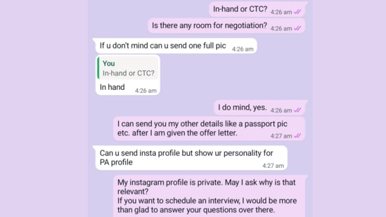 The woman shared a screenshot of the chat. (Reddit/@psychellnotcycle)