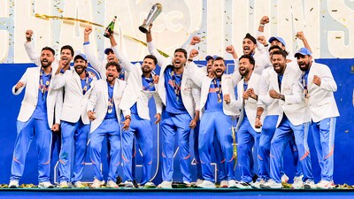 Indian players celebrate with the trophy after winning the ICC Champions Trophy 2025 final match against New Zealand (Surjeet Yadav) Indian players celebrate with the trophy after winning the ICC Champions Trophy 2025 final match against New Zealand (Surjeet Yadav)
