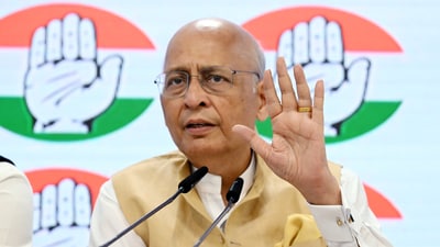 Congress leader Abhishek Manu Singhvi addresses a press conference on petitions challenging the Waqf (Amendment) Act 2025, in New Delhi on Thursday. (Jitender Gupta) Congress leader Abhishek Manu Singhvi addresses a press conference on petitions challenging the Waqf (Amendment) Act 2025, in New Delhi on Thursday. (Jitender Gupta)