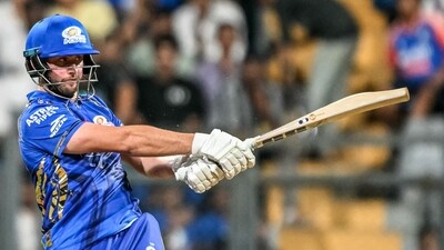 MI kept their scoreboard ticking despite the fall of wickets. Jacks followed up his bowling effort with a 52-run stand with Suryakumar Yadav for the third wicket off 29 balls. The partnership pretty much ended any realistic chance of SRH defending the total. (AFP) MI kept their scoreboard ticking despite the fall of wickets. Jacks followed up his bowling effort with a 52-run stand with Suryakumar Yadav for the third wicket off 29 balls. The partnership pretty much ended any realistic chance of SRH defending the total. (AFP)