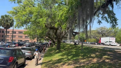 People evacuate Florida State University in response to reports of a shooting, in Tallahassee, Florida, U.S., April 17, 2025, (RyanCedergrenWx via REUTERS)