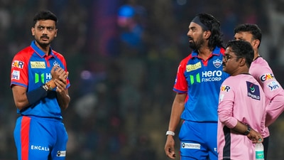KL Rahul and Axar Patel during IPL 2025 match between Rajasthan Royals (RR) and Delhi Capitals (DC), at Arun Jaitley Stadium in New Delhi (PTI)