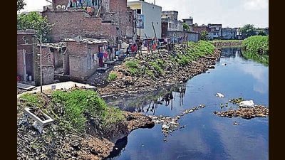 Rajya Sabha member Balbir Singh Seecehewal flagged an outlet discharging waste during a visit on Tibba Road on Thursday. (HT File)