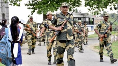 Security personnel keep vigil after violence that erupted during a protest against the Waqf (Amendment) Act in Murshidabad district of West Bengal (PTI) Security personnel keep vigil after violence that erupted during a protest against the Waqf (Amendment) Act in Murshidabad district of West Bengal (PTI)