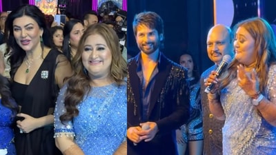 Sushmita Sen, Shahid Kapoor at Seema Singh's daughter Meghna Singh's sangeet. Sushmita Sen, Shahid Kapoor at Seema Singh's daughter Meghna Singh's sangeet.