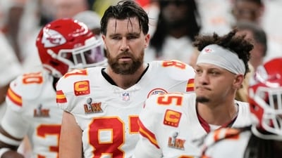 Kansas City Chiefs tight end Travis Kelce (87) quarterback Patrick Mahomes (15) and running back Kareem Hunt (29) walk off the field at the halftime break during the NFL Super Bowl 59 football game against the Philadelphia Eagles, Sunday, Feb. 9, 2025, in New Orleans. (AP Photo/Stephanie Scarbrough) (AP) Kansas City Chiefs tight end Travis Kelce (87) quarterback Patrick Mahomes (15) and running back Kareem Hunt (29) walk off the field at the halftime break during the NFL Super Bowl 59 football game against the Philadelphia Eagles, Sunday, Feb. 9, 2025, in New Orleans. (AP Photo/Stephanie Scarbrough) (AP)