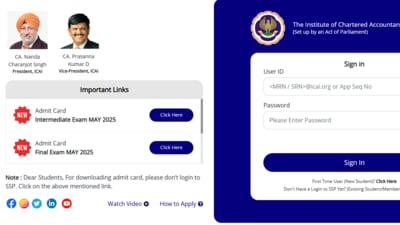 ICAI admit card 2025 for CA Inter, Final May exams released (Official website, screenshot) ICAI admit card 2025 for CA Inter, Final May exams released (Official website, screenshot)