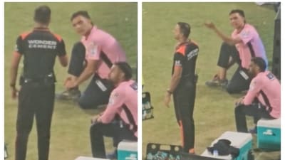 Munaf Patel argues with the umpire Munaf Patel argues with the umpire