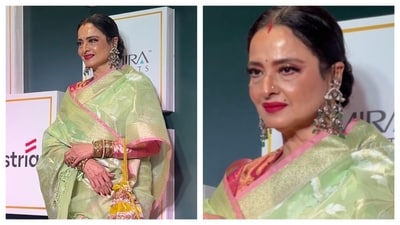 Rekha stuns in a green saree. (PC: Ashutosh Rai) Rekha stuns in a green saree. (PC: Ashutosh Rai)