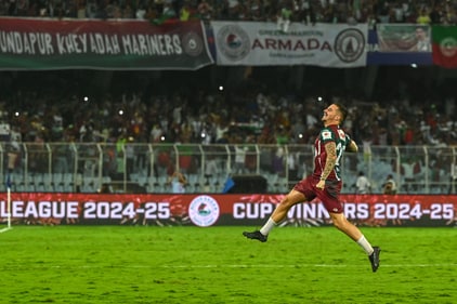 Jamie Maclaren after scoring the winner in the ISL cup final on Saturday. (Samir Jana/HT) Jamie Maclaren after scoring the winner in the ISL cup final on Saturday. (Samir Jana/HT)