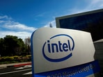 A sign is shown at the entrance to the headquarters of Intel Corporation in Santa Clara, California.
