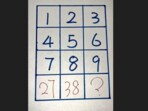 Can you solve this maths brain teaser? A 4×3 grid with numbers and a mystery number—figure out what replaces the question mark!