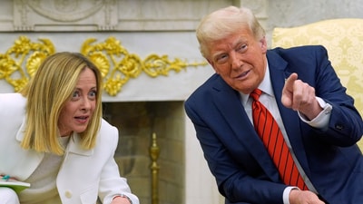 President Donald Trump meets with Italy's Prime Minister Giorgia Meloni in the Oval Office of the White House, Thursday, April 17, 2025, in Washington. (AP Photo/Alex Brandon) (AP) President Donald Trump meets with Italy's Prime Minister Giorgia Meloni in the Oval Office of the White House, Thursday, April 17, 2025, in Washington. (AP Photo/Alex Brandon) (AP)