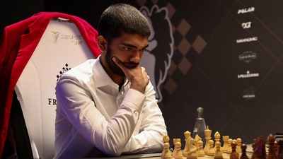 Chess grandmaster and World Champion Gukesh Dommaraju competes during of the Freestyle Chess Grand Slam Tour in Paris. (REUTERS)