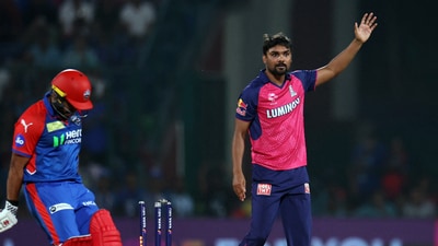 Rajasthan Royals' Sandeep Sharma appeals successfully after he throws the ball from Wanindu Hasaranga (REUTERS)