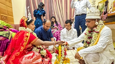BJP leader Dilip Ghosh and Rinku Majumdar during their marriage, in Kolkata, Friday. (PTI) BJP leader Dilip Ghosh and Rinku Majumdar during their marriage, in Kolkata, Friday. (PTI)