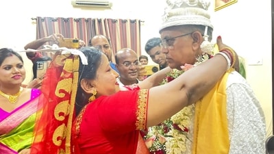 "It was during an IPL match earlier this month, which Dilip Ghosh and his would-be wife attended, that they decided to get married," a BJP leader close to them said. (X (@Sourav_3294)) "It was during an IPL match earlier this month, which Dilip Ghosh and his would-be wife attended, that they decided to get married," a BJP leader close to them said. (X (@Sourav_3294))