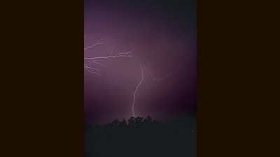 Lightning strikes during a thunderstorm, which was followed by light rain, in Chandigarh on Friday night. (Ravi Kumar/HT) Lightning strikes during a thunderstorm, which was followed by light rain, in Chandigarh on Friday night. (Ravi Kumar/HT)