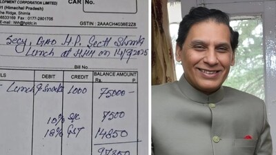 The bill which has went viral (left and) Himachal chief secretary Prabodh Saxena (right). (X- @khurpenchh/@whispersinthec) The bill which has went viral (left and) Himachal chief secretary Prabodh Saxena (right). (X- @khurpenchh/@whispersinthec)