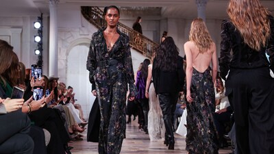 According to the Associated Press, Ralph Lauren’s models first appeared atop a balcony, and then each descended a grand staircase to walk the runway. The venue, Jack Shainman Gallery, was built in 1898 in the Italian Renaissance Revival style.&nbsp; (REUTERS)