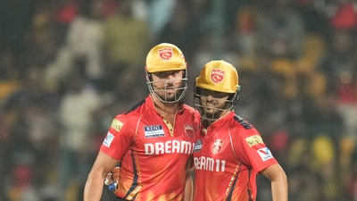 Marcus Stoinis finally finished off the chase in the 13th over with a six off its first ball. (PTI) Marcus Stoinis finally finished off the chase in the 13th over with a six off its first ball. (PTI)