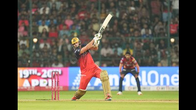 RCB's Tim David plays a shot against PBKS. (PTI) RCB's Tim David plays a shot against PBKS. (PTI)