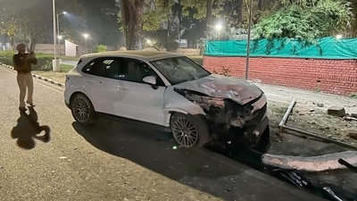 Porsche involved in Chandigarh Sector 4/9 crash that killed a 27-year-old scooterist in March. (HT FILE ) Porsche involved in Chandigarh Sector 4/9 crash that killed a 27-year-old scooterist in March. (HT FILE )