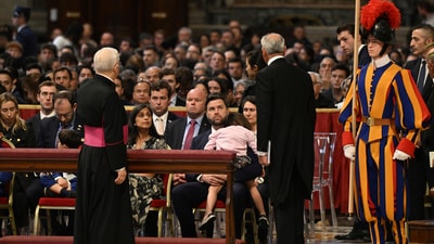 Vice President JD Vance attended the Vatican’s Good Friday liturgy on April 18, as part of a visit focused on mending his relationship with Catholic church leaders. The trip, which coincided with the sacred occasion, is seen as an effort by Vance, a prominent Catholic convert, to strengthen ties with the church on Friday, April 18, 2025. ((Kenny Holston/The New York Times via AP, Pool) Vice President JD Vance attended the Vatican’s Good Friday liturgy on April 18, as part of a visit focused on mending his relationship with Catholic church leaders. The trip, which coincided with the sacred occasion, is seen as an effort by Vance, a prominent Catholic convert, to strengthen ties with the church on Friday, April 18, 2025. ((Kenny Holston/The New York Times via AP, Pool)
