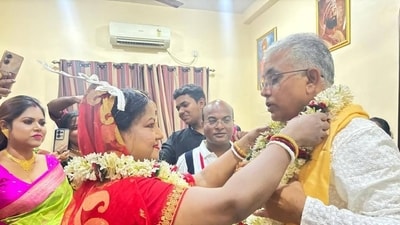 Ghosh, known for his one-liners and quirky takes, has been a member of the RSS since his youth, and has served it in various roles across the country before becoming the state BJP president in 2015. (X (@konkomaji)) Ghosh, known for his one-liners and quirky takes, has been a member of the RSS since his youth, and has served it in various roles across the country before becoming the state BJP president in 2015. (X (@konkomaji))