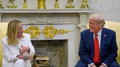 President Donald Trump meets with Italy's Prime Minister Giorgia Meloni in the Oval Office of the White House, on Thursday, April 17, 2025. (AP) President Donald Trump meets with Italy's Prime Minister Giorgia Meloni in the Oval Office of the White House, on Thursday, April 17, 2025. (AP)