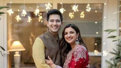 Actor-singer Parineeti Chopra with husband, politician Raghav Chadha. Actor-singer Parineeti Chopra with husband, politician Raghav Chadha.