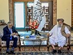 Afghan Prime Minister Hassan Akhund (R) and Pakistan's Foreign Minister Ishaq Dar during a bilateral meeting in Kabul. Dar flew to Kabul for a day-long visit on April 19. Afghan Prime Minister Hassan Akhund (R) and Pakistan's Foreign Minister Ishaq Dar during a bilateral meeting in Kabul. Dar flew to Kabul for a day-long visit on April 19.