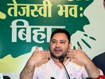Rashtriya Janata Dal (RJD) leader Tejashwi Yadav addresses a press conference ahead of the Bihar Assembly Elections, at the party office in Patna on Saturday. Rashtriya Janata Dal (RJD) leader Tejashwi Yadav addresses a press conference ahead of the Bihar Assembly Elections, at the party office in Patna on Saturday.