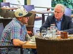US Senator Chris Van Hollen (R) holding a meeting with Salvadoran migrant Kilmar Abrego Garcia, a US citizen wrongfully deported to his home country, at a hotel in San Salvador on April 17, 2025. 