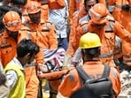 Scene from the rescue operation at the Mustafabad building collapse site.