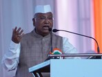 Congress Party President Mallikarjun Kharge speaks during All India Congress Committee's national convention in Ahmedabad. Congress Party President Mallikarjun Kharge speaks during All India Congress Committee's national convention in Ahmedabad.