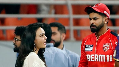 Punjab Kings' co-owner Preity Zinta in conversation with captain Shreyas Iyer (ANI) Punjab Kings' co-owner Preity Zinta in conversation with captain Shreyas Iyer (ANI)