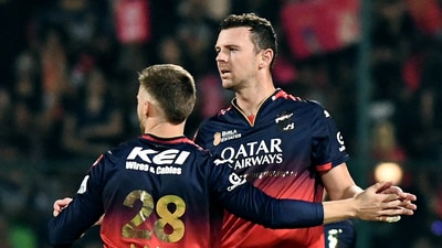 Royal Challengers Bengaluru's Josh Hazlewood and Philip Salt celebrate the wicket of Punjab Kings' Priyansh Arya (Surjeet Yadav) Royal Challengers Bengaluru's Josh Hazlewood and Philip Salt celebrate the wicket of Punjab Kings' Priyansh Arya (Surjeet Yadav)
