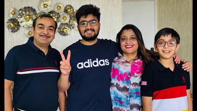 Amogh Bansal from Gurugram emerging as the Haryana state topper by securing a 99.99 percentile, in Gurugram on Saturday. (HT PHOTO)