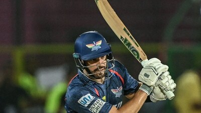 Aiden Markram hit 66 off 45 deliveries, studded with five boundaries and three sixes as LSG posted 180/5 in 20 overs. (AFP) Aiden Markram hit 66 off 45 deliveries, studded with five boundaries and three sixes as LSG posted 180/5 in 20 overs. (AFP)