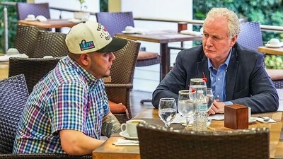 US Senator Chris Van Hollen (R) holding a meeting with Salvadoran migrant Kilmar Abrego Garcia, a US citizen wrongfully deported to his home country, at a hotel in San Salvador on April 17, 2025. (AFP) US Senator Chris Van Hollen (R) holding a meeting with Salvadoran migrant Kilmar Abrego Garcia, a US citizen wrongfully deported to his home country, at a hotel in San Salvador on April 17, 2025. (AFP)